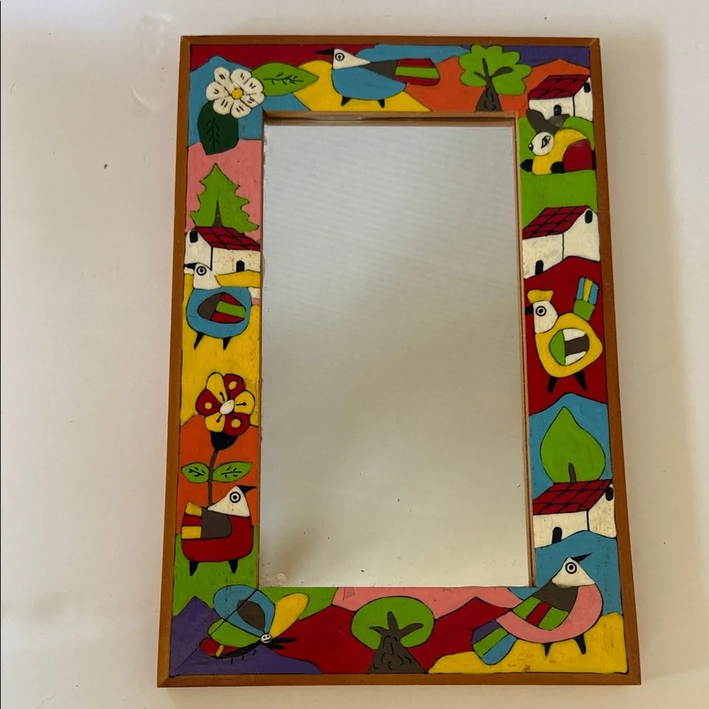 Colorful Artisan Made Hand-Painted Mirror & Frame